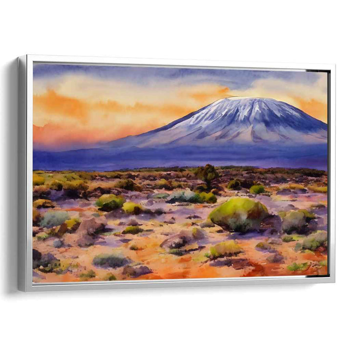 Twilight Peaks Painting: Serene Mountain Sunset Watercolor Canvas Art