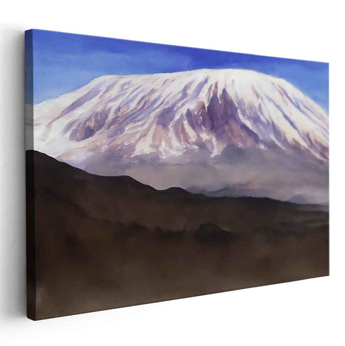Wisps of Summit Essence: Majestic Mountain in Misty Watercolor Canvas Art