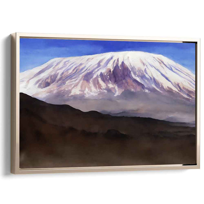 Wisps of Summit Essence: Majestic Mountain in Misty Watercolor Canvas Art