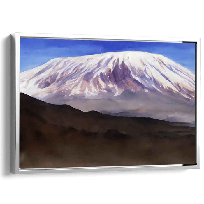 Wisps of Summit Essence: Majestic Mountain in Misty Watercolor Canvas Art