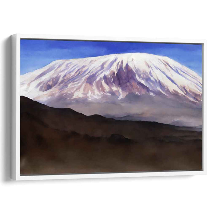 Wisps of Summit Essence: Majestic Mountain in Misty Watercolor Canvas Art