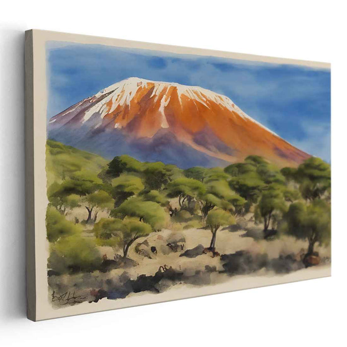 Tranquil Painted Waterscape: Serene Landscape Watercolor Canvas Art