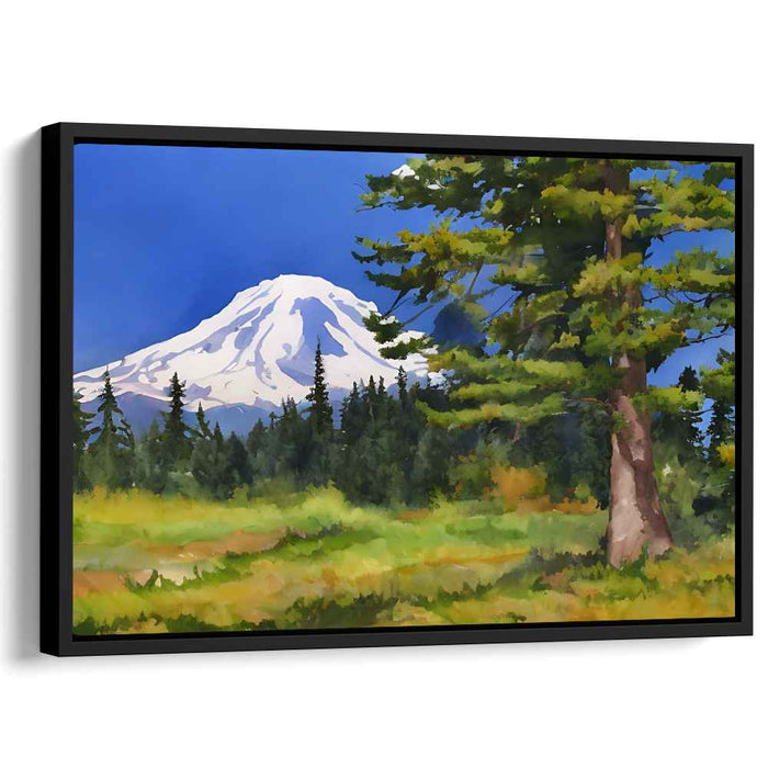 Frosty Coniferscape: Watercolor Landscape of Snow-Capped Mountain and Evergreen Forest