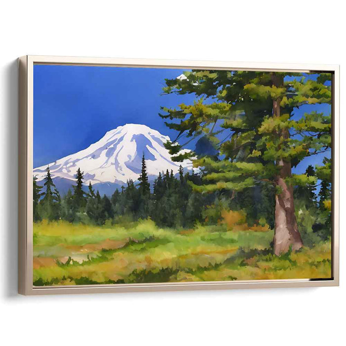 Frosty Coniferscape: Watercolor Landscape of Snow-Capped Mountain and Evergreen Forest