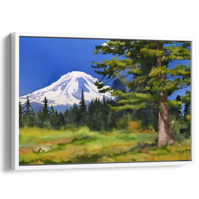 Frosty Coniferscape: Watercolor Landscape of Snow-Capped Mountain and Evergreen Forest