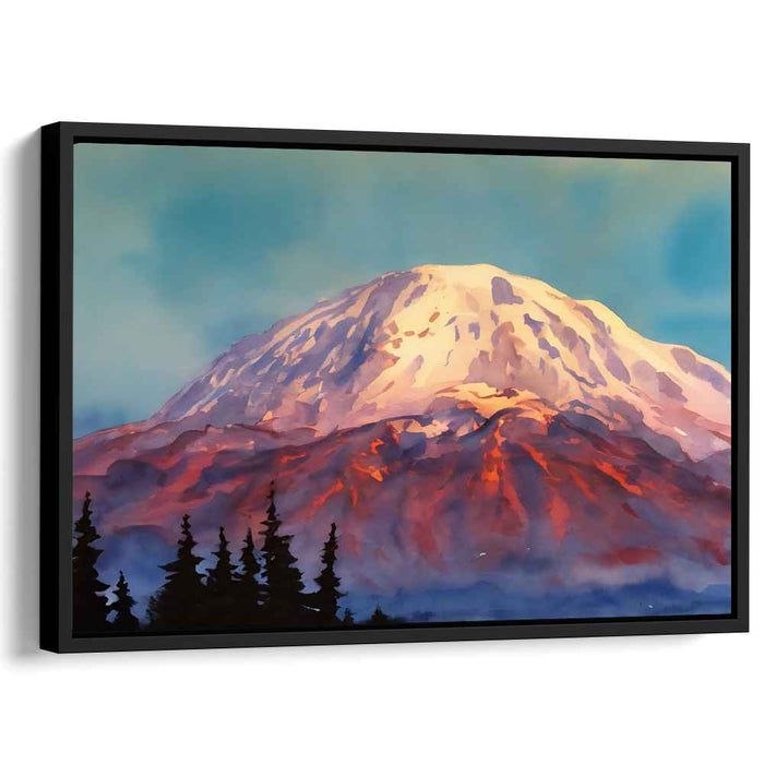 Aurora Peak Tranquility: Serene Mountain Sunset Watercolor Canvas Art