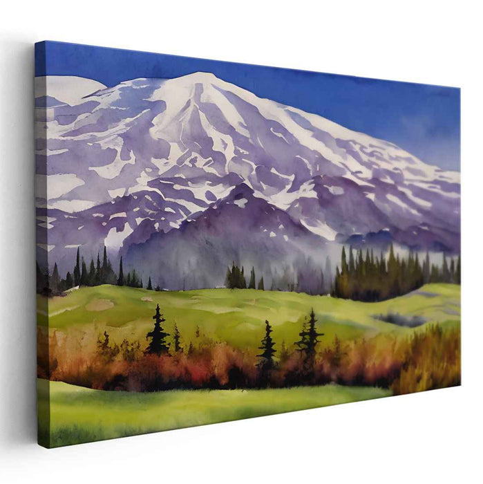 Misty Peaks Painting: Watercolor Mountain Landscape Canvas Art Print