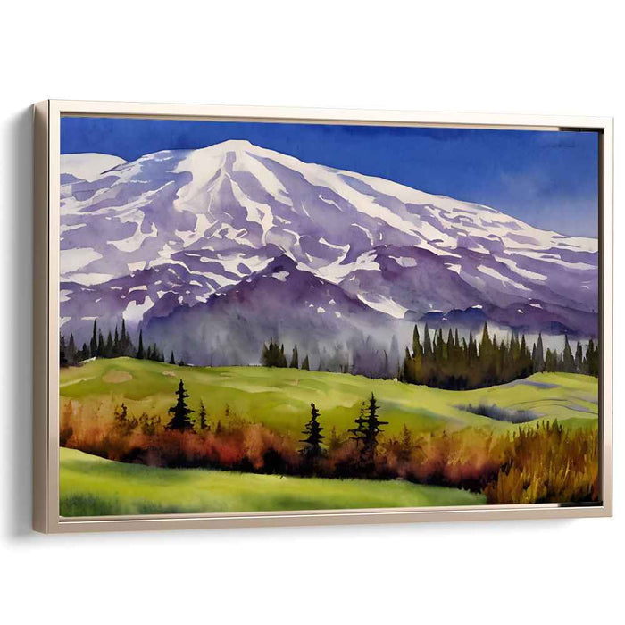 Misty Peaks Painting: Watercolor Mountain Landscape Canvas Art Print
