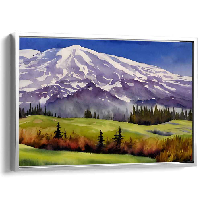 Misty Peaks Painting: Watercolor Mountain Landscape Canvas Art Print
