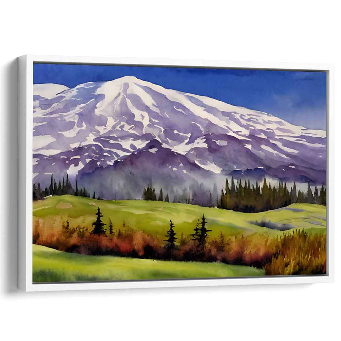 Misty Peaks Painting: Watercolor Mountain Landscape Canvas Art Print