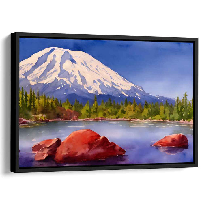 Frozen Serenity Dreamland: Snow-Capped Peak and Tranquil Lake Landscape Canvas Art