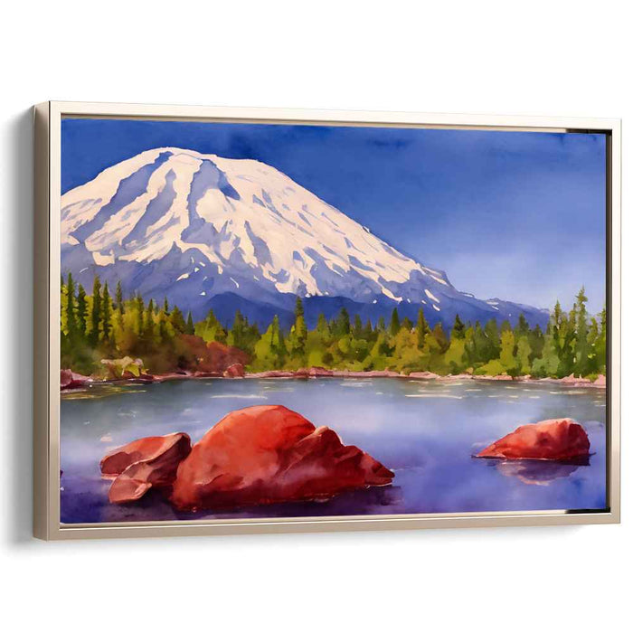 Frozen Serenity Dreamland: Snow-Capped Peak and Tranquil Lake Landscape Canvas Art