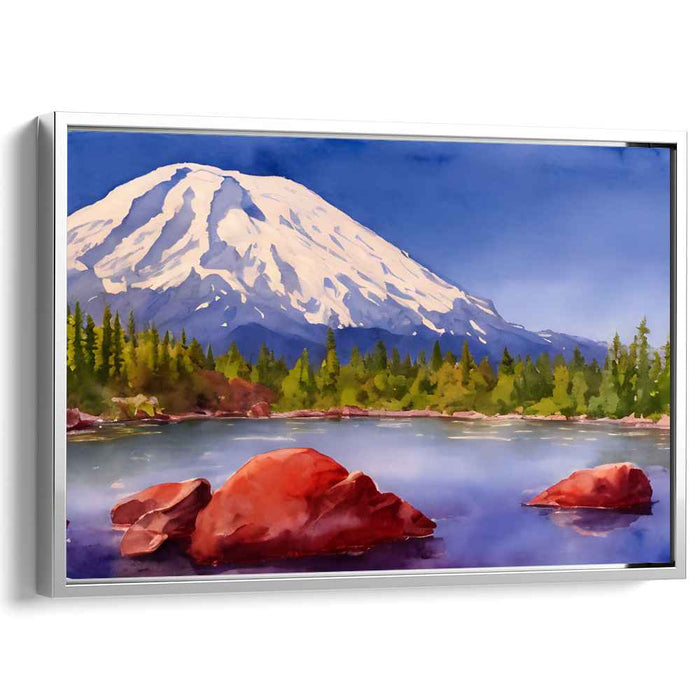 Frozen Serenity Dreamland: Snow-Capped Peak and Tranquil Lake Landscape Canvas Art