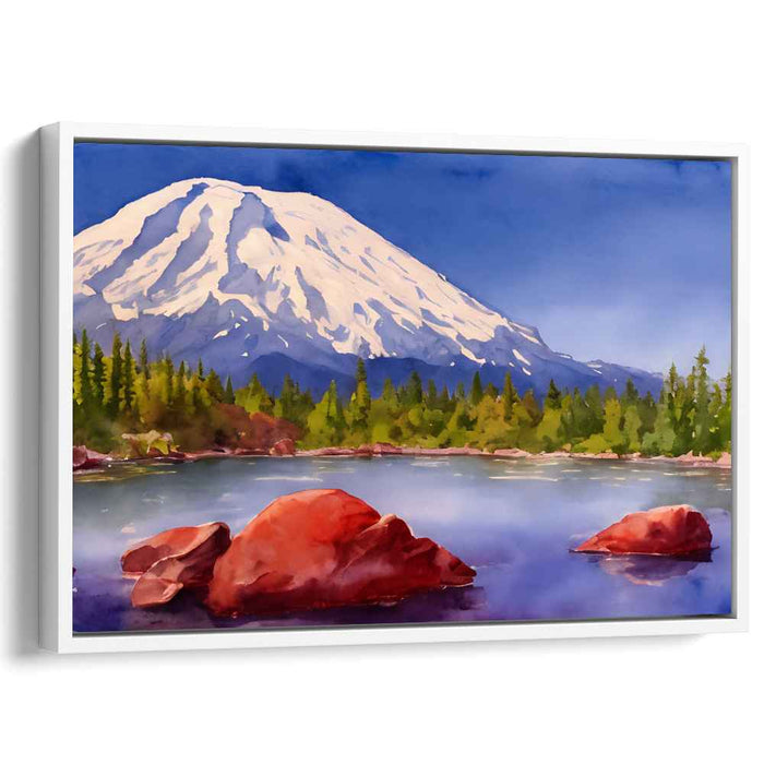 Frozen Serenity Dreamland: Snow-Capped Peak and Tranquil Lake Landscape Canvas Art