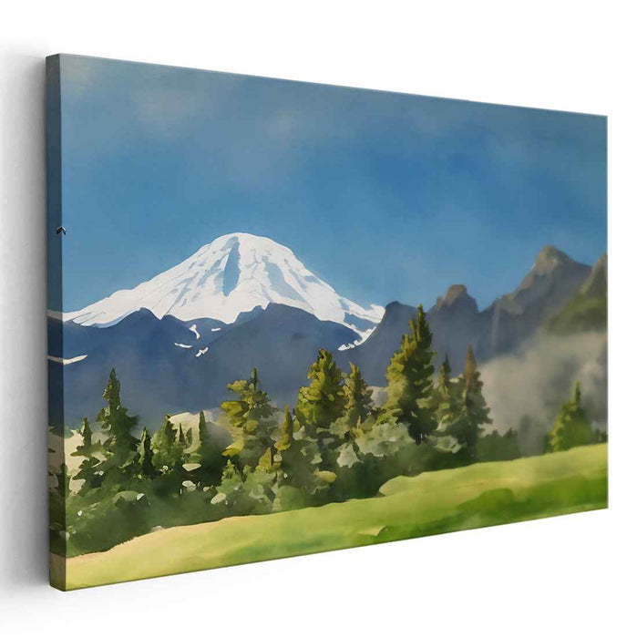 Frosty Heights Melody: Snow-Capped Mountain Watercolor Landscape