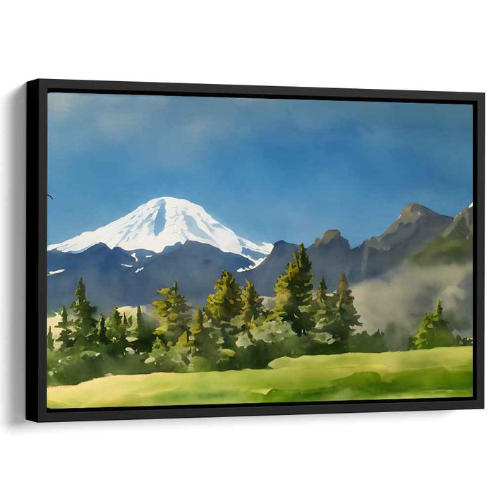 Frosty Heights Melody: Snow-Capped Mountain Watercolor Landscape