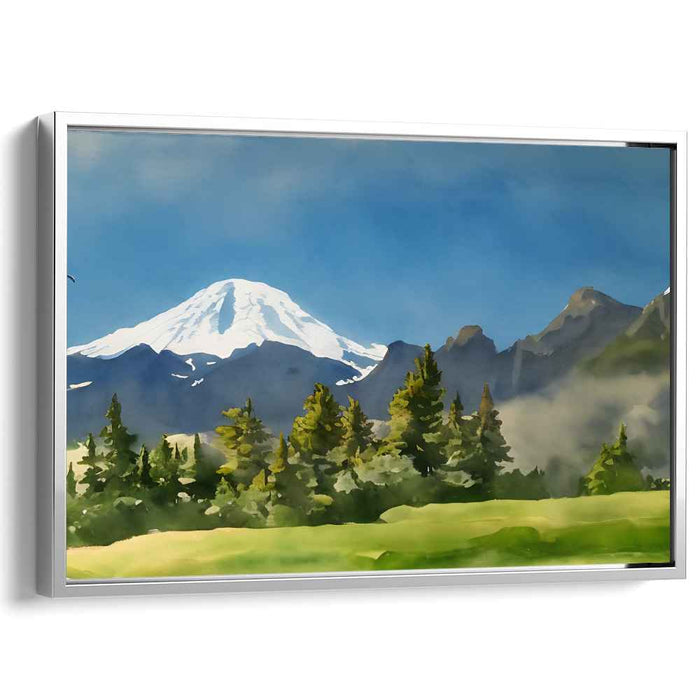 Frosty Heights Melody: Snow-Capped Mountain Watercolor Landscape