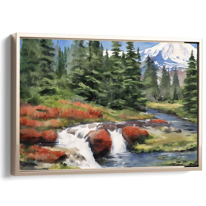 Cascade Heights: Realistic Waterfall and Mountain Landscape Canvas Art Print