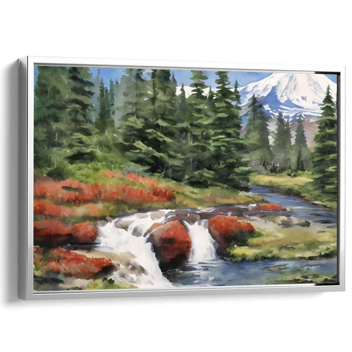 Cascade Heights: Realistic Waterfall and Mountain Landscape Canvas Art Print