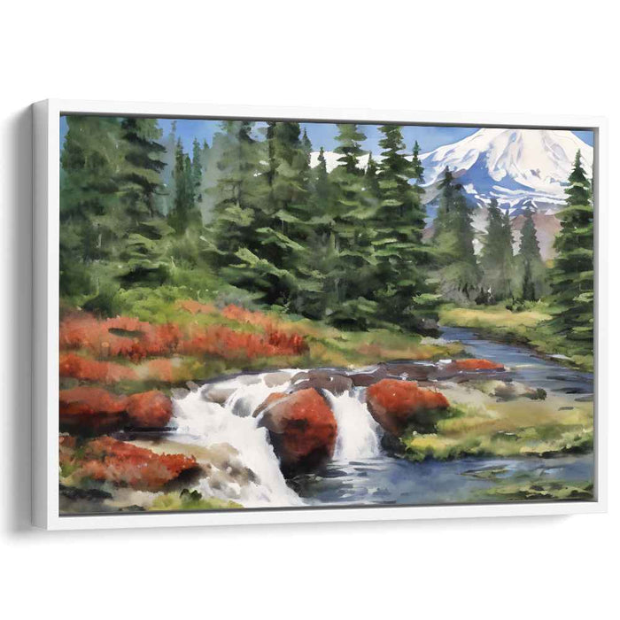 Cascade Heights: Realistic Waterfall and Mountain Landscape Canvas Art Print