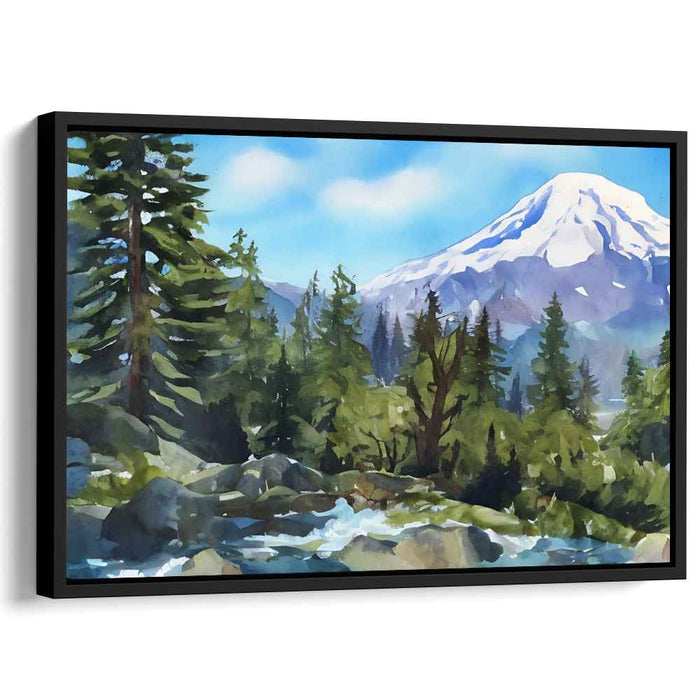 Mystic Woodscape Mirage: Majestic Mountain and Forest Landscape Watercolor