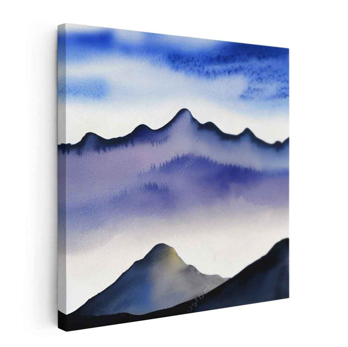 Mountain's Calm Reflections: Tranquil Blue Mountain Watercolor Landscape