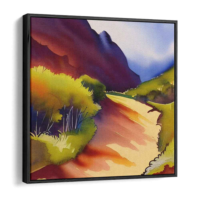 Tranquil Path: Watercolor Landscape with Vibrant Hues