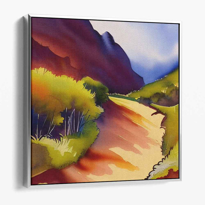 Tranquil Path: Watercolor Landscape with Vibrant Hues