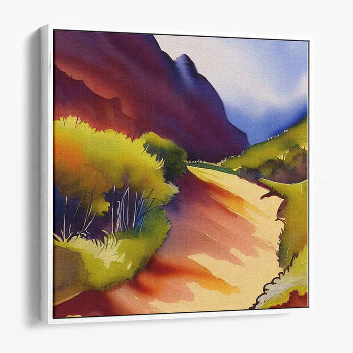 Tranquil Path: Watercolor Landscape with Vibrant Hues