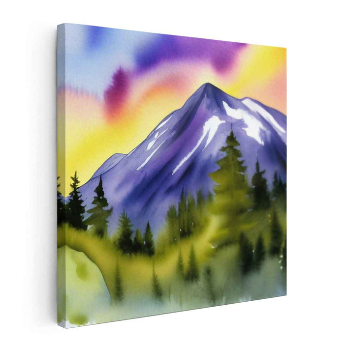 Peak's Echo Dream: Watercolor Mountain Landscape Canvas Art