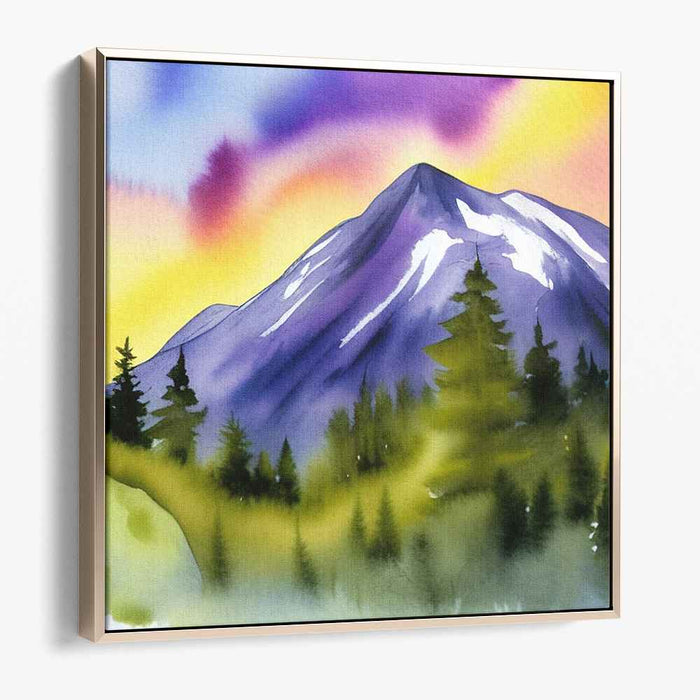 Peak's Echo Dream: Watercolor Mountain Landscape Canvas Art