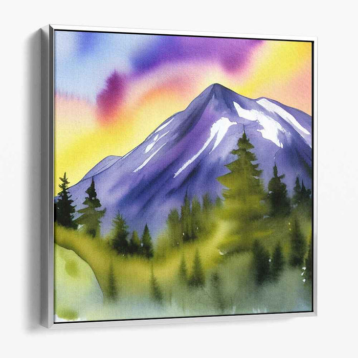 Peak's Echo Dream: Watercolor Mountain Landscape Canvas Art