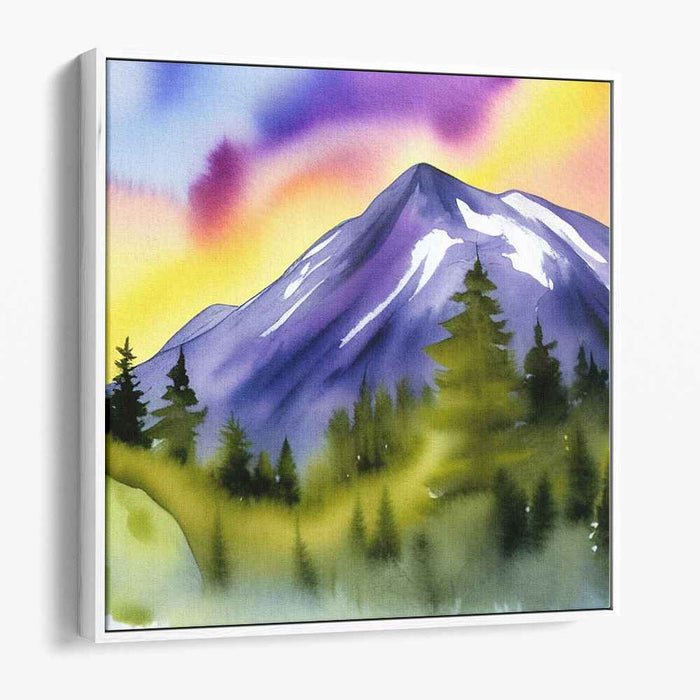 Peak's Echo Dream: Watercolor Mountain Landscape Canvas Art