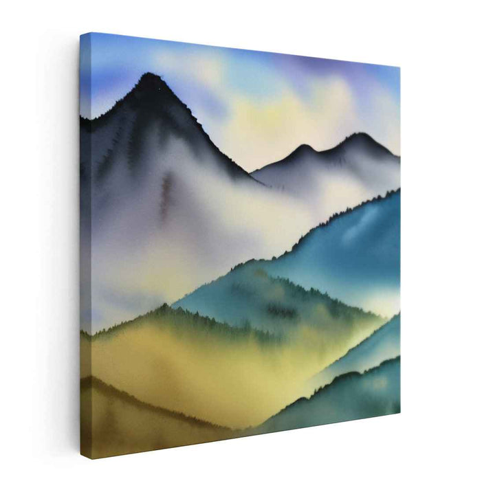Misty Morning Mountains: Serene Watercolor Landscape Art Print