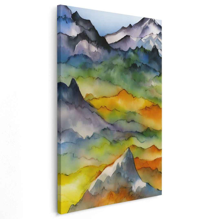 Ethereal Summit Echoes: Abstract Mountain Landscape Canvas Art Print
