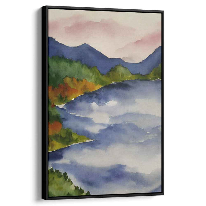 Tranquil Waterscape Elegy: Serene Landscape Watercolor Art Print