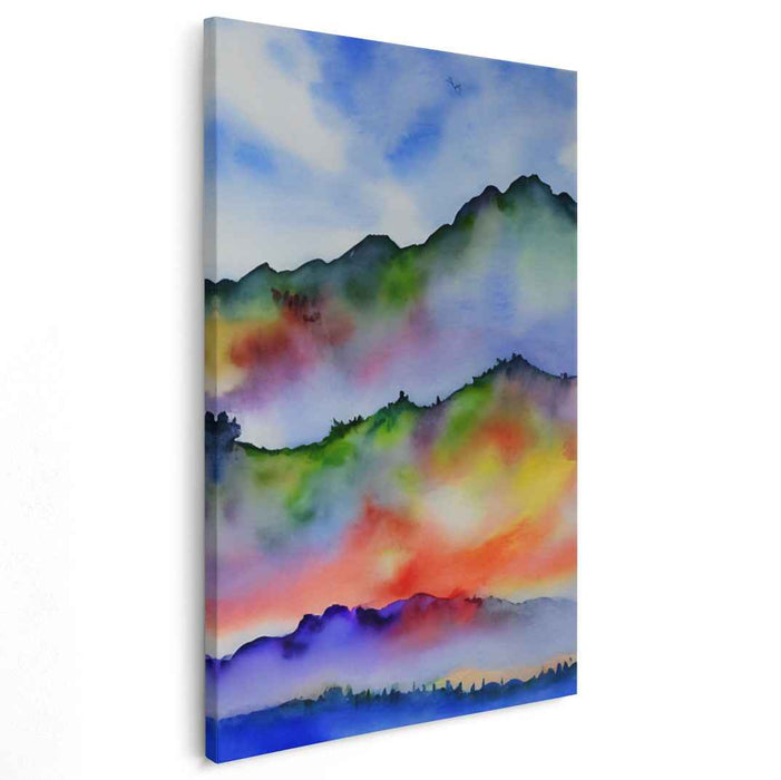 Mountain Echoes: Watercolor Mountain Vista Canvas Art Print
