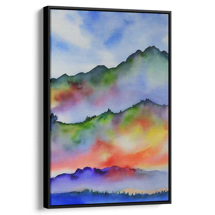 Mountain Echoes: Watercolor Mountain Vista Canvas Art Print
