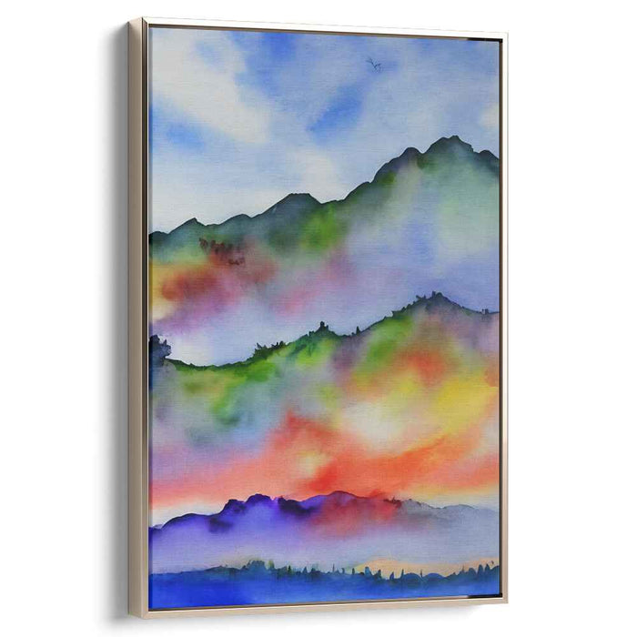 Mountain Echoes: Watercolor Mountain Vista Canvas Art Print