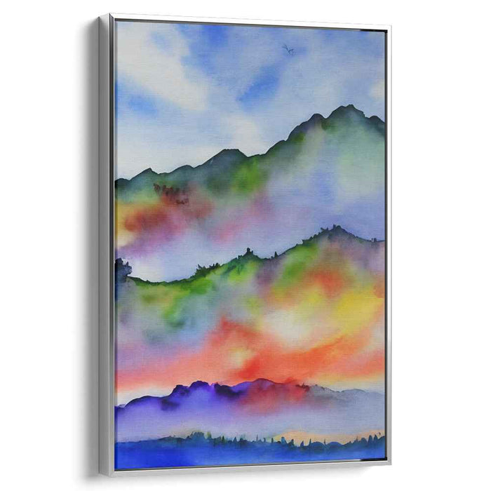 Mountain Echoes: Watercolor Mountain Vista Canvas Art Print