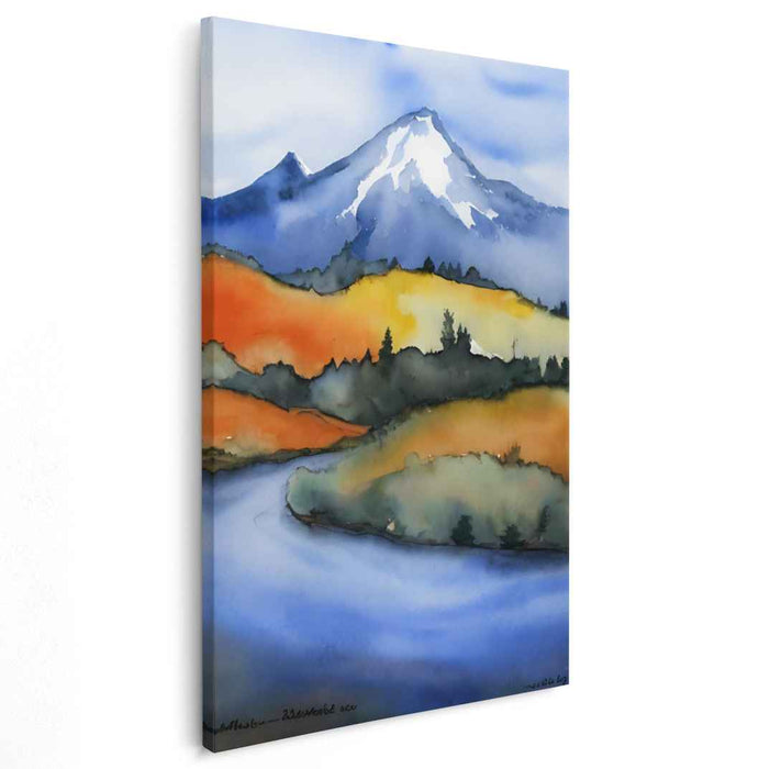 Serenity Lake Reflections: Tranquil Landscape Watercolor Art