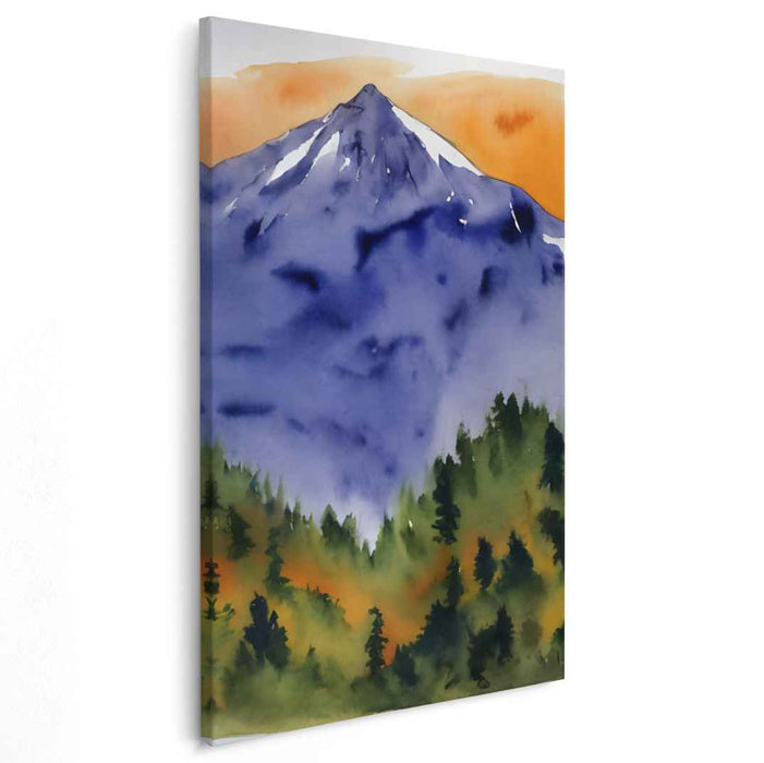 Peak Cascades: Serene Mountain Watercolor Landscape