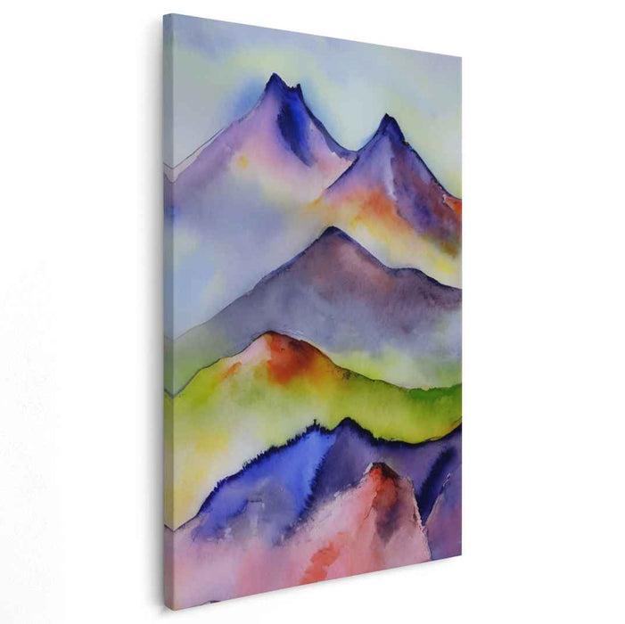 Silent Peaks Whisper: Watercolor Landscape of Tranquil Mountains