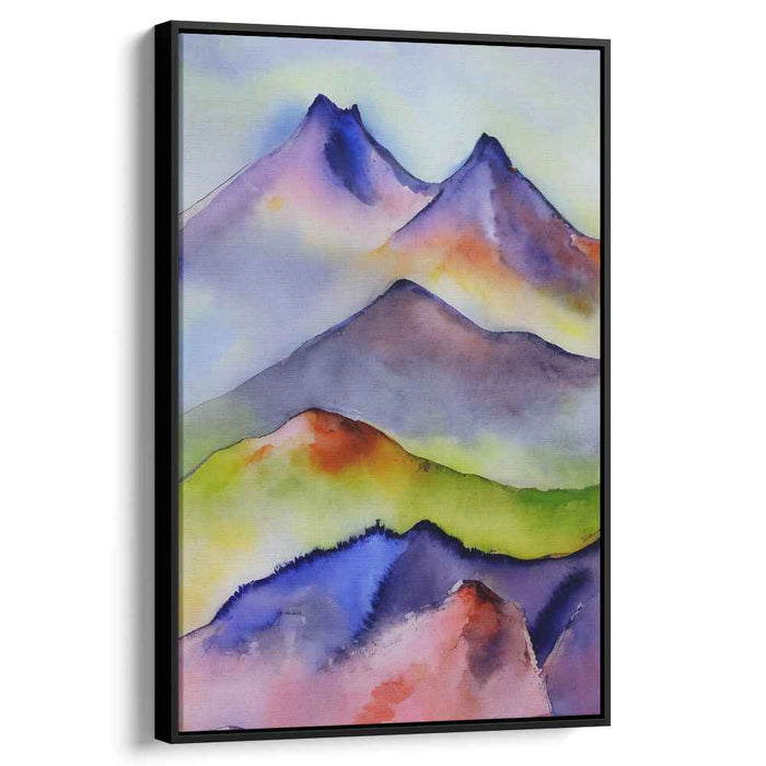 Silent Peaks Whisper: Watercolor Landscape of Tranquil Mountains
