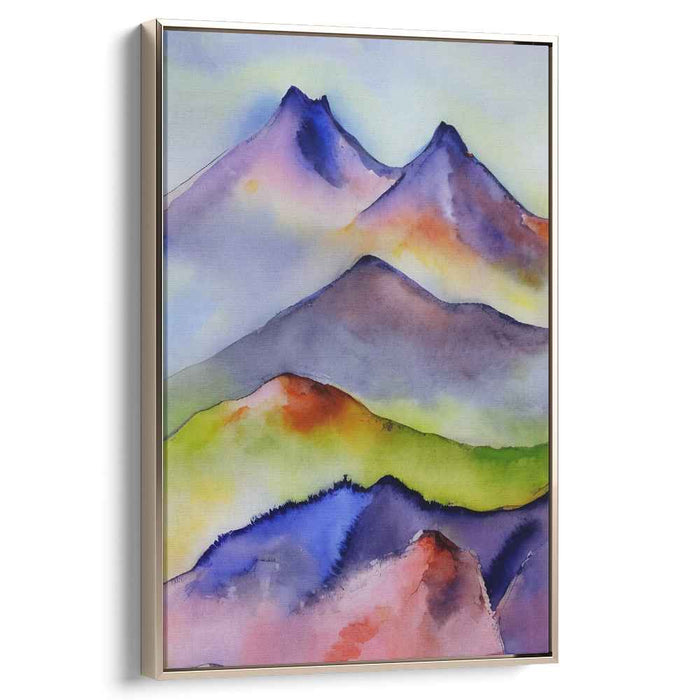Silent Peaks Whisper: Watercolor Landscape of Tranquil Mountains