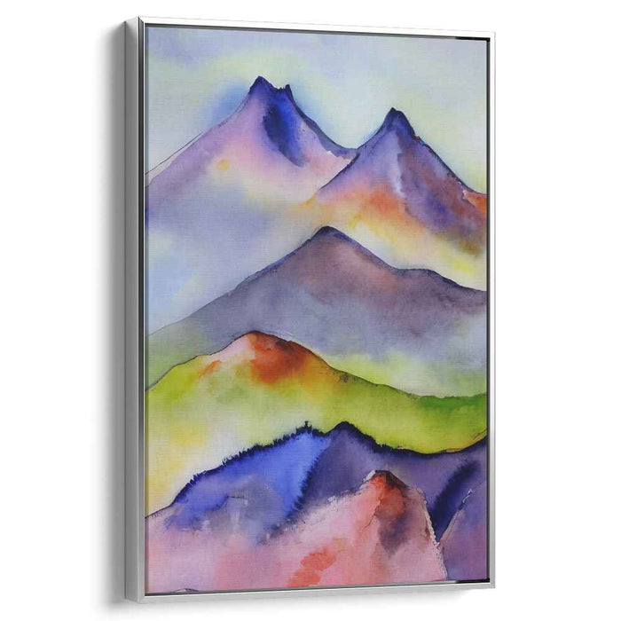 Silent Peaks Whisper: Watercolor Landscape of Tranquil Mountains