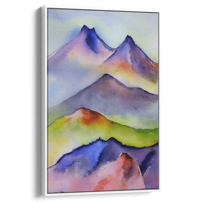 Silent Peaks Whisper: Watercolor Landscape of Tranquil Mountains