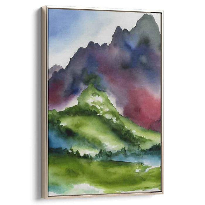 Mystical Mountain Serenity: Watercolor Landscape Canvas Art Print