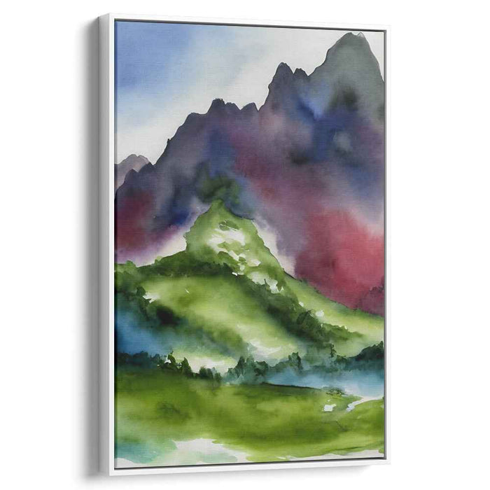 Mystical Mountain Serenity: Watercolor Landscape Canvas Art Print