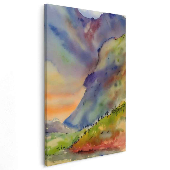 Misty Horizon Melodies: Ethereal Landscape Watercolor Canvas Art